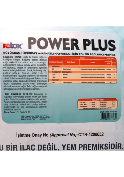 Retox Power Plus  Bağlayıcı Hayvan Yem Katkısı-25 Kg