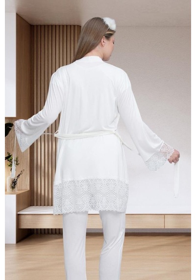 Mecit Pijama Mecit 6203 Bayan Ekru Sabahlıklı Hamile Lohusa Pijama Takımı