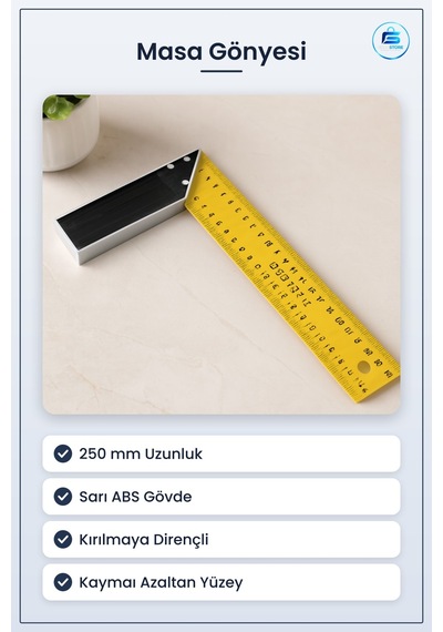 Masa Gönyesi 250 Mm Sarı Abs Açı Ölçer Hassas Ölçüm Teknik Çizim