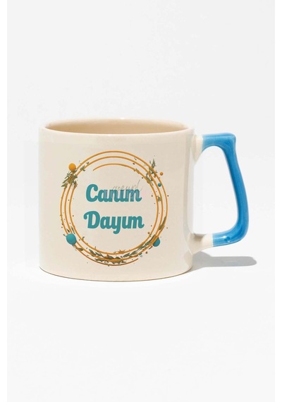 Canım Dayım Baskılı Doğum Günü Hediyelik Baskılı Mavi Kulplu Modern Seramik Kupa MAvi