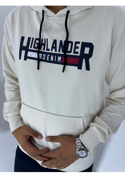 Say-Has Fashion Kapüşonlu Göğüs Baskılı Sweatshirt Bej