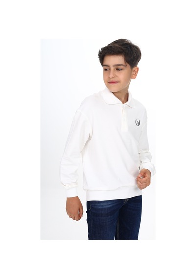 Toontoy Kids Toontoy Erkek Çocuk Polo Yaka Tnty Baskılı Sweatshirt Ekru