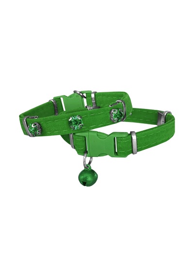 Kadife Kedi Boyun Tasması Taşlı 20-32 Cm Yeşil