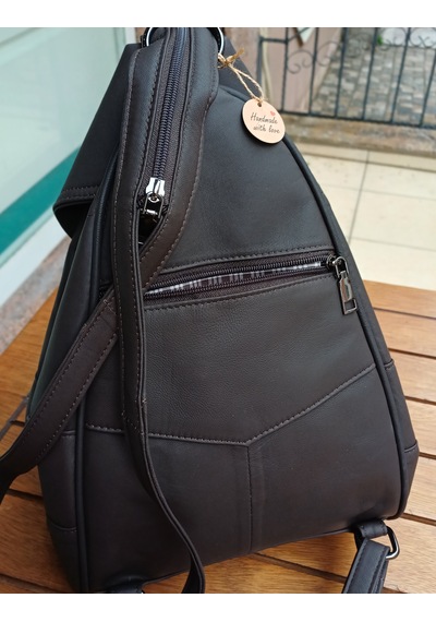 Durush Collection Hakiki Deri, Tasarım El İşlemesi Koyu Kahve Sırt Çantası Koyu Kahverengi