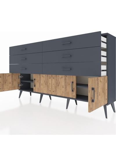 Arges Konsol 2 Raflı 6 Çekmeceli 4 Kapaklı 176x30x99 Antrasit-çam Antrasit-çam/antrasit Arges Konsol 2 Raflı 6 Çekmeceli 4 Kapaklı 176x30x99 Antrasit-çam Antrasit-çam/antrasit