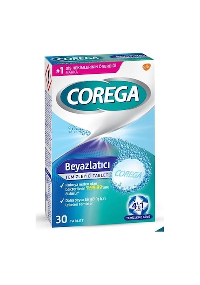 Corega Beyazlatıcı Temizleyici Tablet 4 Ü 1 Arada 30 Tablet