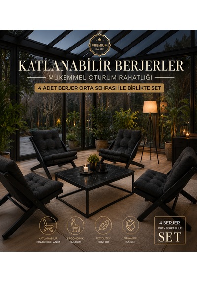 4lü Sehpalı Dinlenme Koltuğu Berjer Balkon Koltuğu Bahçe Kotuğu Tv Sandalyesi Antrasit