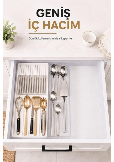Çekmece İçi Bıçaklık Organizer Bölmeli Mutfak Düzenleyici Beyaz S-11029 Çok Renkli