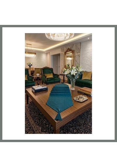 Bezos Çizgili Tek Runner, Colber Tek Runner 40x140cm Petrol Mmbz