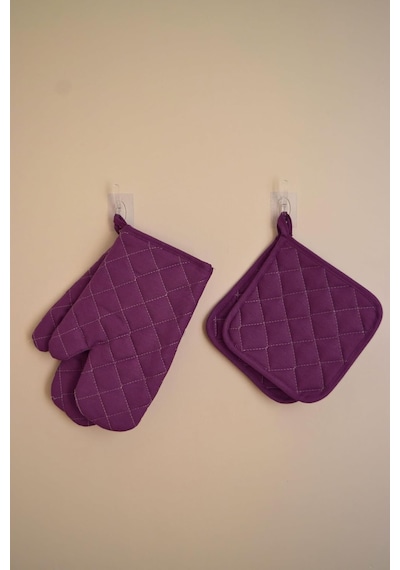 Rozet Tekstil Yanmaz Ve Isıya Dayanıklı Fırın Eldiveni Ve Tutacak 2 Eldiven, 2 Tutacak Mor 17 X 27 Genel