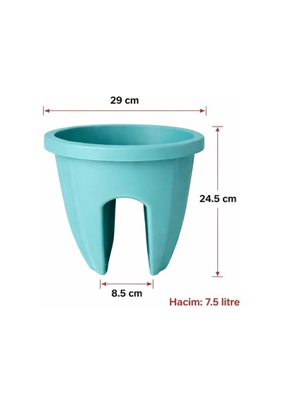 Sy-5712 Opal Yuvarlak Balkon Küpeşte Saksı 7.5 Litre Turkuaz 6 Adet