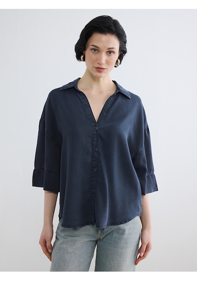Lcw Jeans Lacivert Oversize Kadın Jean Gömlek