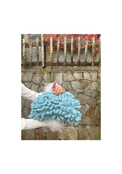 Melonndesign Puffy Çanta El Örgüsü Kol Çantası Yumoş Mavi