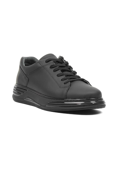 Erkek Siyah Bağcıklı Kalın Tabanlı Mat Deri Sneaker Mat Siyah