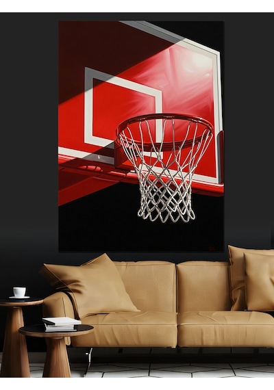 Basketbol Potası Ve Topu Dekoratif Kanvas - Mdf Ahşap Tablo