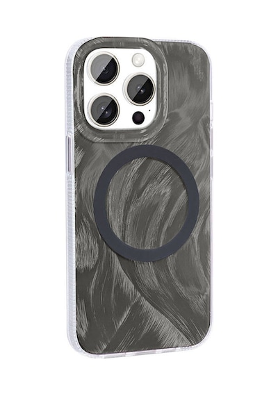 Nourthkiingdom Apple Uyumlu iPhone 15 Pro Max Kılıf Magsafe Şarj Özellikli Fırça Boya Desenli Nrtk Palet Kapak - Gri Gri