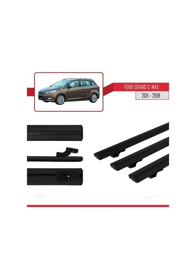 Ford Grand C-max 2011-2019 Arası İle Uyumlu Basic Model Ara Atkı Tavan Barı Siyah 3 Adet