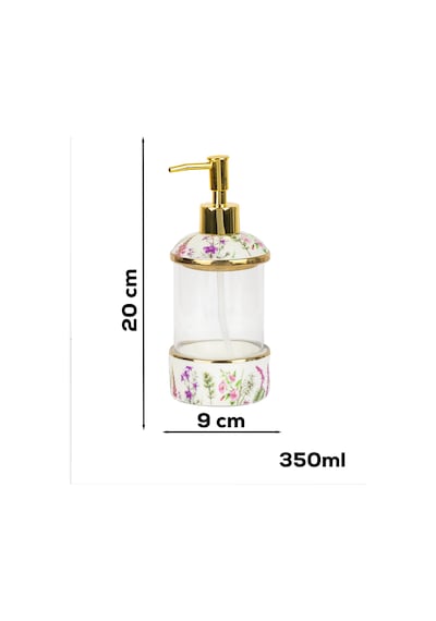 Porsima 3127-1 Gold Kapaklı Porselen Ve Cam Sıvı Sabunluk Çiçek Desenli Ve Şeffaf Tasarım 350 Ml Gold
