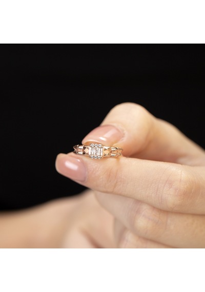 Tesbihane Beyaz Zirkon Taşlı Çark Tasarım Rose Renk Ayarlanabilir Ölçü 925 Ayar Gümüş Kadın Yüzük Pembe