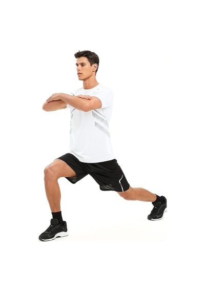 Genius Store Erkek Spor Tişört Antreman Gym Polyester Erkek Sporcu T-shirt Şeritli-tişört Beyaz