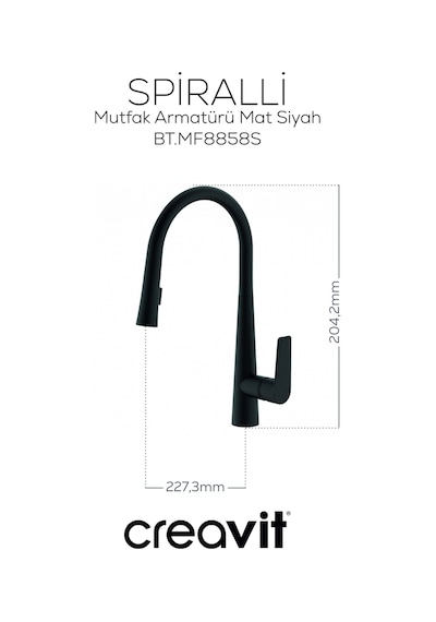 Creavit Spiralli Mutfak Armatürü Mat Siyah Bt.mf8858s