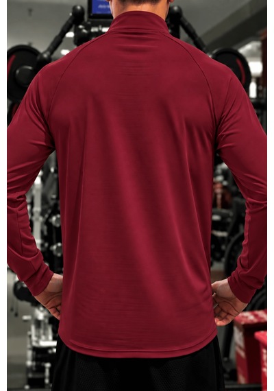 Genius Store Erkek Yarım Fermuarlı Compression Uzun Kol Spor Tişört Ve Fitness Tişörtü Dalgıç-uzun Bordo