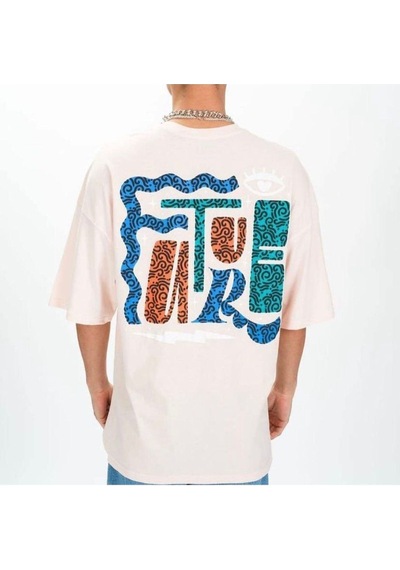 Flood Of Style Erkek Bej Future Baskılı Oversize Bisiklet Yaka Tshirt