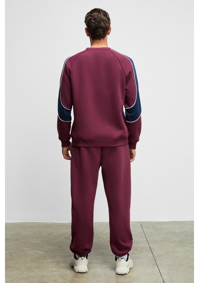 Grımelange Hercules Erkek Bisiklet Yaka Önü Nakışlı Kolları Biyeli Bordo Sweatshirt Bordo