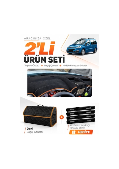 Citroen Berlingo Üst Çukurlu Kapaksız 2015-2020 Torpido + Deri Çanta - Siyah-kahverengi - Cı016