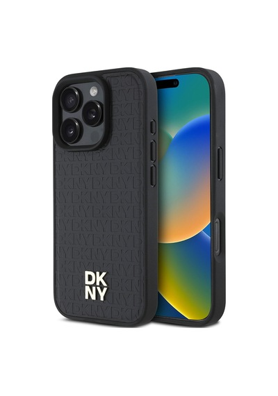 Apple Uyumlu iPhone 16 Pro Kılıf Dkny Lisanslı Magsafe Şarj Özellikli 3d Yazılı Repeat Pattern Siyah