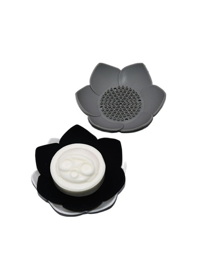 Lotus Desenli Sabun Ve Sünger Tutacağı Silikon Siyah Su Giderli Lotus Şekilli Şık Katı Sabunluk Diğer