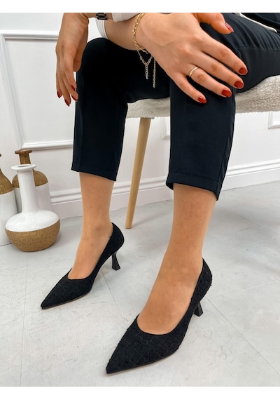 Ervanın Butiği Siyah Tüvit Freda Kadın Stiletto-3862