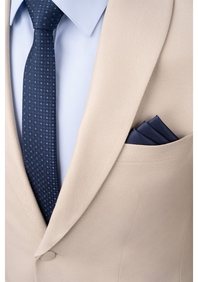 Hatemoğlu Bej Slim Fit Çıkma Şal Yaka Desenli Takım Elbise