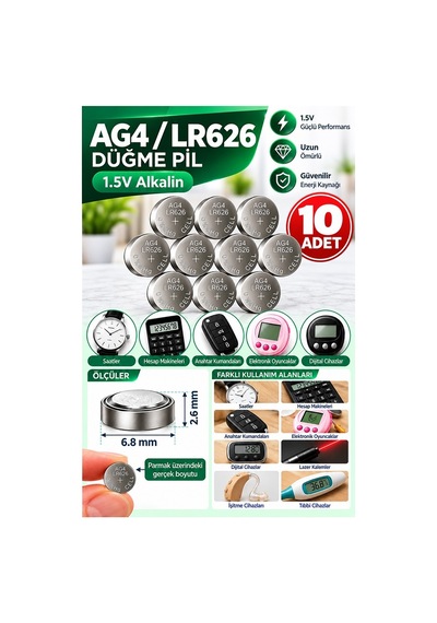 Ag4 Lr626 Saat Pil 1.5v 10 Adet Rio Ag4 Lr626 Para Pil Lityum Düğme Pil Araba Kumandası Baskül Tartı Pili Saat Cihaz Pil