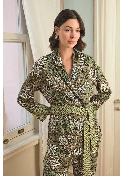 Mega Fair Çiçek Yaprak Ve Etnik Desenli Pijama Takımı Siyah