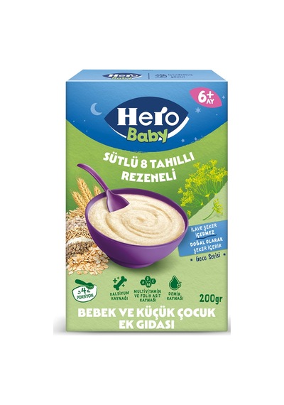 Hero Baby Sütlü 8 Tahıllı Rezeneli Ek Besın 200 G - 8 Adet Tarı