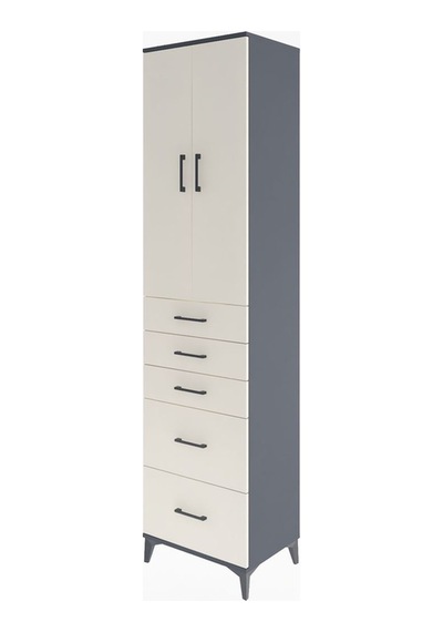 Hyperion Dolap 3 Raflı 5 Çekmeceli 2 Kapaklı 60x44x243 Antras... Antrasit