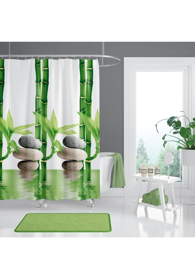 Banyo Duş Perdesi 10056 120x200 Perde Borusu Askı Aparatı 90x130 Hediyeli Çok Renkli