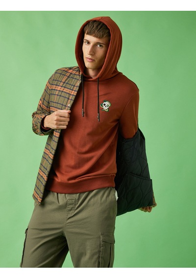 Koton Kuru Kafa İşlemeli Kapşonlu Sweatshirt Kahverengi 2kam71035mk Kahve