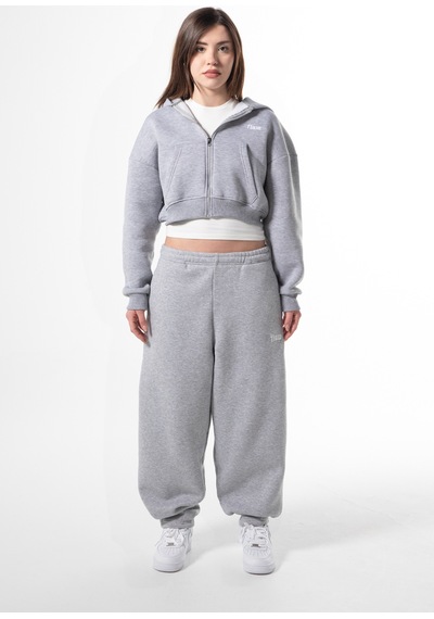 Flaw Nakışlı Zip Crop-28838 Gri Melanj