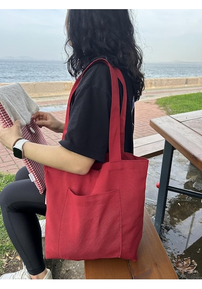 Soft Çevre Dostu Bez Çanta, Cepli Keten Kol Ve Omuz Çantası, Alışveriş Çantası