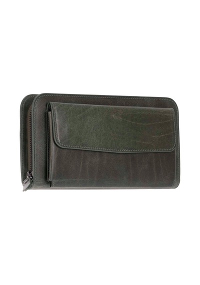 Bloominbag Faron Forest Green Telefon Bölmeli Hakiki Deri Unisex Clutch Çanta Yeşil