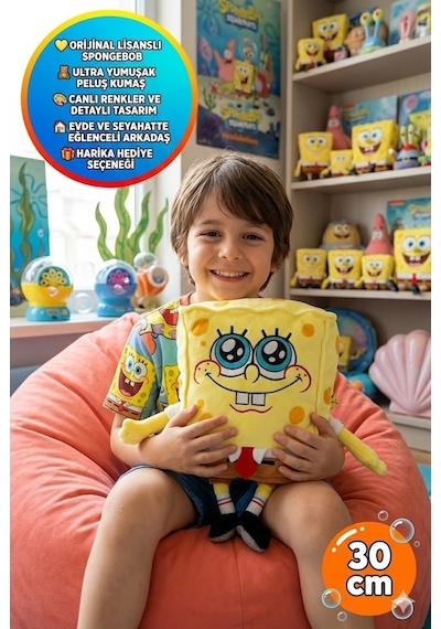 Nickelodeon Spongebob Squarepants Peluş Tebessüm Eden Sünger Bob Lisanslı Oyuncak Peluş 30 Cm Çok Renkli