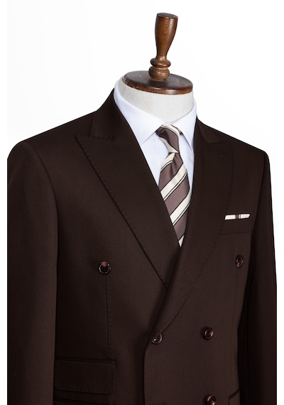 İlayda Emir Luxury, İtalyan Kesim,slim Fit, Kruvaze, Erkek Takım Elbise Kahverengi