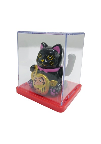 Maneki Neko El Sallayan Mini Şans Kedisi Siyah Solar Güneş Enerjili 5x5cm S2syh02