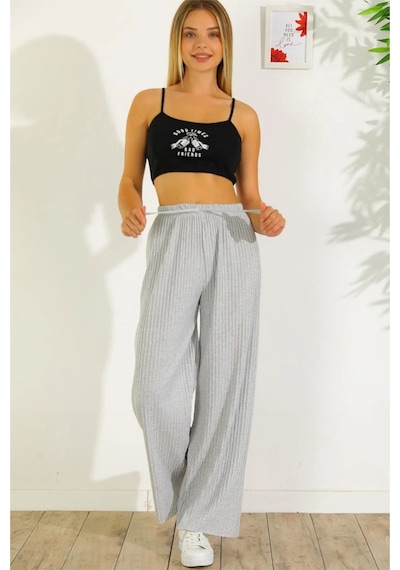 Pierles Kadın Kışlık Kalın Fitilli Kaşkorse Pijama Altı Eşofman Altı Cepsiz Gri -p01