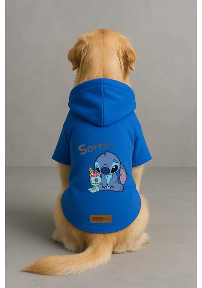 Baskılı İçi Polarlı Köpek Ve Kedi Kıyafeti & Elbisesi - Mavi Renk Kapüşonlu Hoodie Bfb4e S