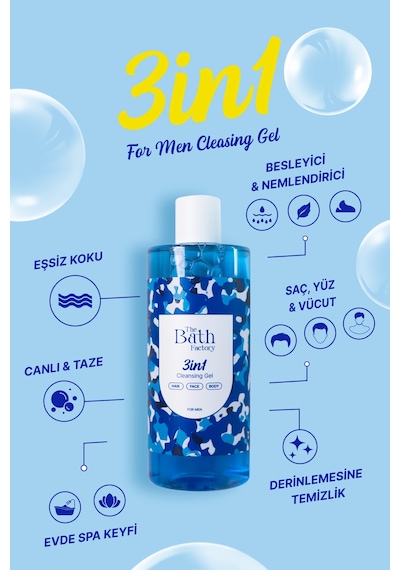 3 İn 1 Erkeklere Özel Saç Yüz Vücut Temizleme Jeli 400 Ml Tüm Saç Tipleri
