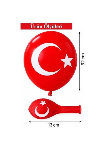 Türk Bayraklı Balon 30 Adet Ay Yıldızlı Balon Süsleme 29 Ekim 23 Nisan Kırmızı Beyaz Balon Bayrak Balon Bayram Beyaz - Kırmızı