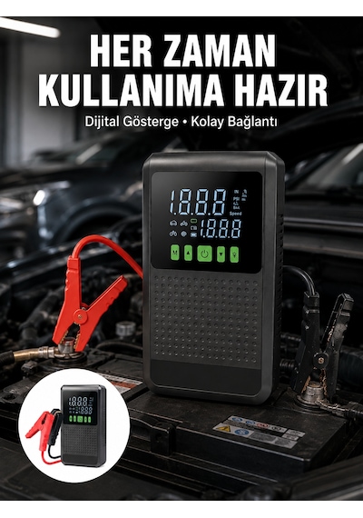 Taşınabilir Araç Akü Şarj Takviye Cihazı 150 Psı Dijital Kompresör Yeni Nesil Diğer